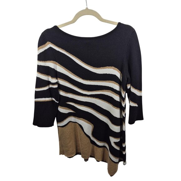 Chicos Sweater Womens M Black Brown Knit Pullover Tunic Length 3/4 Sleeve Top - Picture 2 of 7